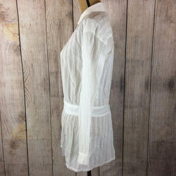 VINCE Women's Size XS White Semi Sheer Drop Waist Blouse Button Up Long Sleeve - Picture 3 of 8